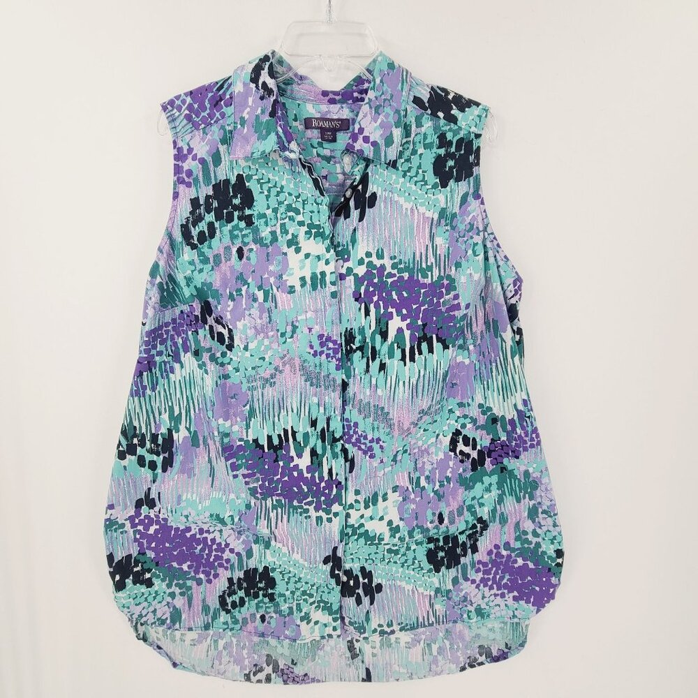 Roaman's Women's Sleeveless Button Down  Tunic Top Floral Multi Color Size 20W